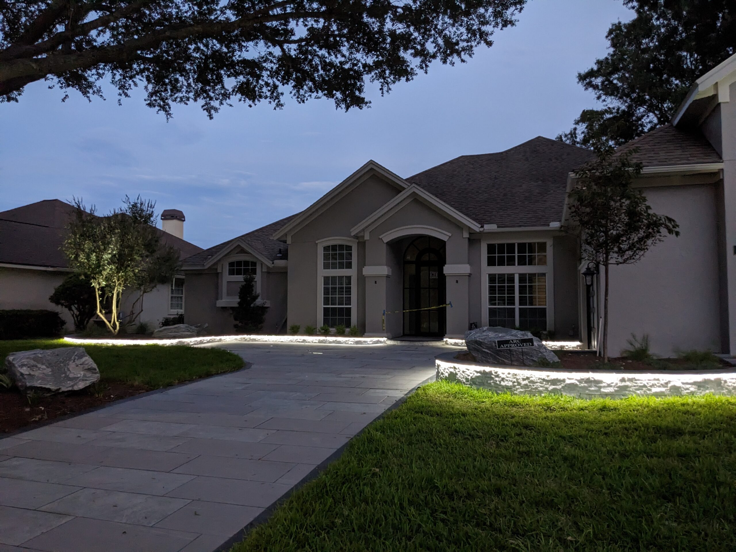 Modern flagstone design with trees