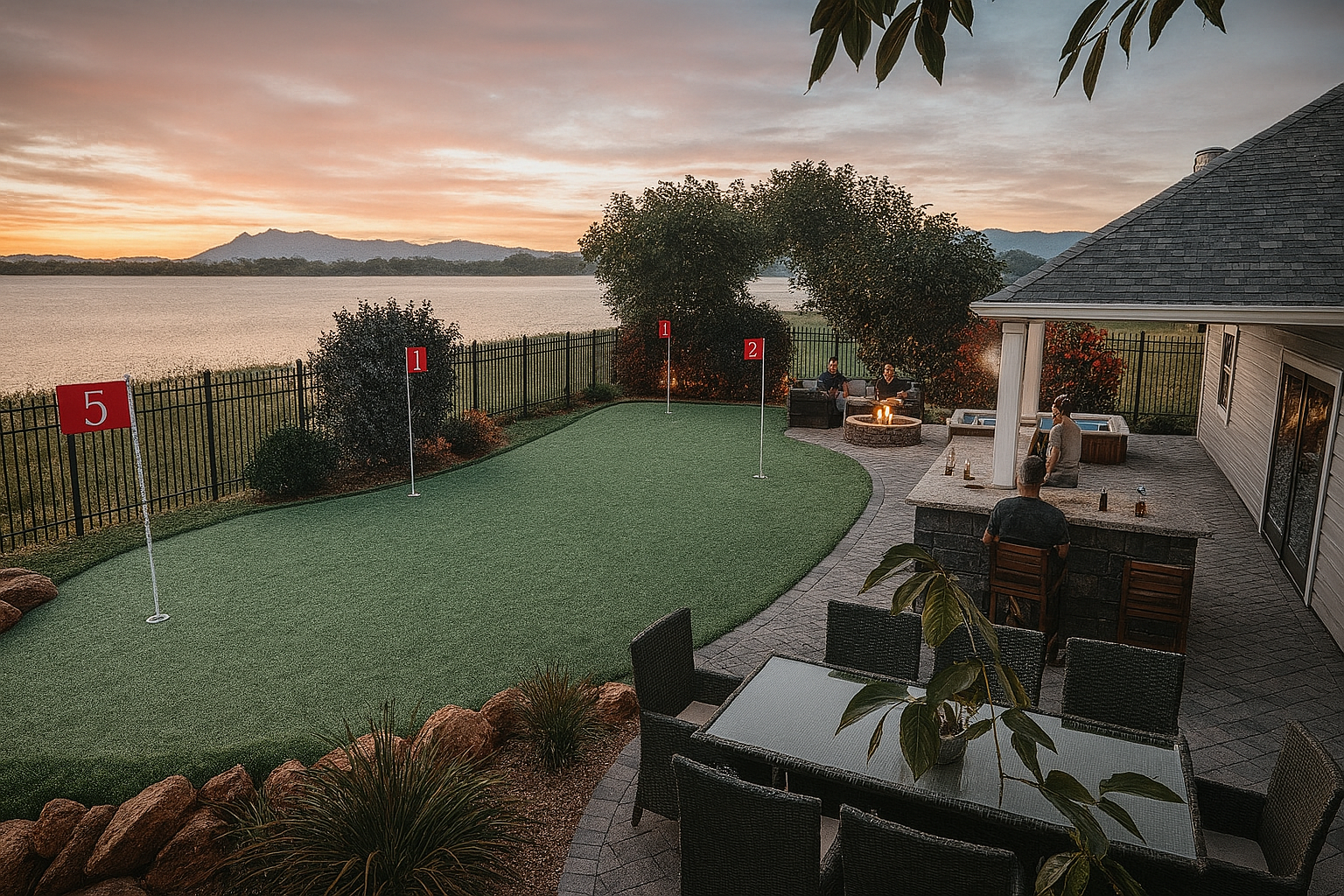 Outdoor dining patio with plants